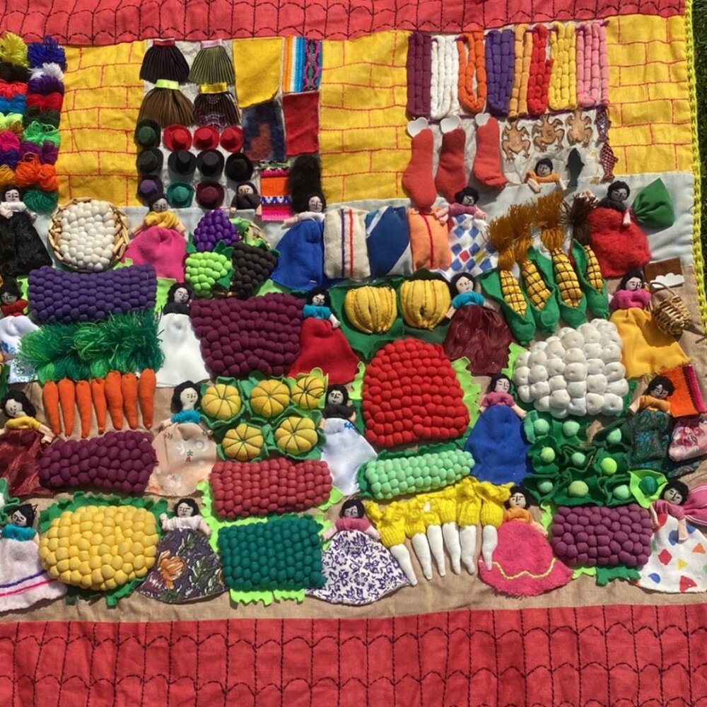 Vintage Peruvian Arpillera Wall Tapestry Handcrafted Folk Art Large - Picture 7 of 13